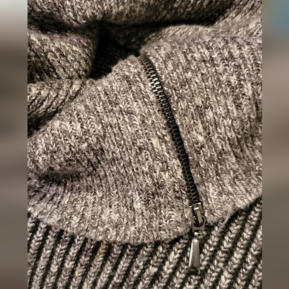 Leo & Nichole Oversized Zip Up Turtleneck Grey Black Ribbed Knit Sweater Sz L - Picture 8 of 9